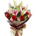 Ανθοδέσμη με 8 Κόκκινα Τριαντάφυλλα, 3 Λίλιουμ Οριεντάλ και Σολιντάγκο