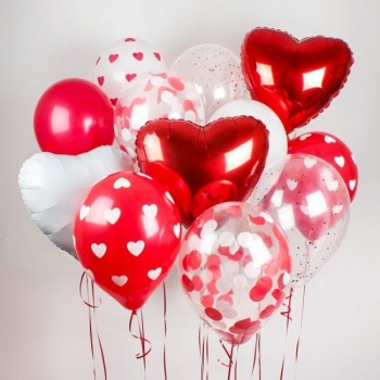 Μπαλόνια Σ'αγαπώ, Καρδιές Foil 18' και Latex 12' με Κομφετί