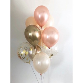 Μπουκέτο με Μπαλόνια Latex 11' Ροζ Χρυσό & Κομφετί.